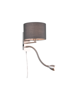 TRIO HOTEL-applique murale E14, abat-jour en tissu, gris, nickel mat, bras flexible