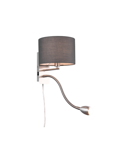 TRIO HOTEL-applique murale E14, abat-jour en tissu, gris, nickel mat, bras flexible