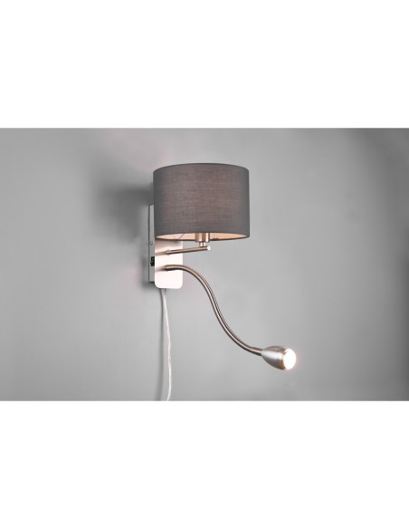 TRIO HOTEL-applique murale LED, abat-jour tissu gris, nickel mat, bras orientable