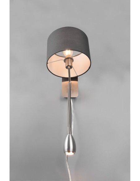 TRIO HOTEL-applique E14, abat-jour en tissu gris, nickel mat, bras flexible LED