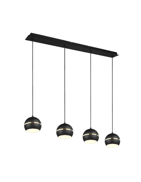 TRIO Fletcher suspension 4 lampes noir mat, design moderne