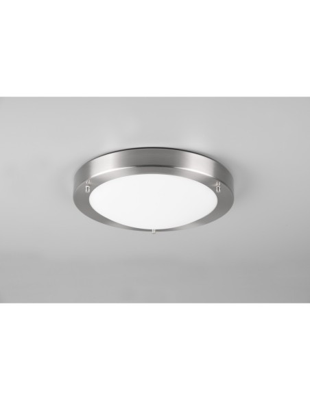 Plafonnier Verre Opale Blanc, Métal Nickel Mat, E27 - Trio - Condus