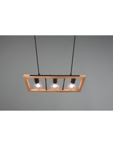 Suspension 3xE27, bois et métal Noir mat intérieur | Trio