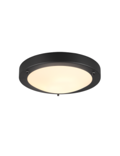 TRIO Condus-Plafonnier IP44, métal noir mat et verre blanc, adapté aux pièces humides.