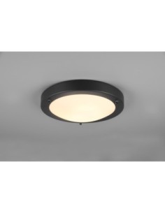 TRIO Condus-Plafonnier IP44, métal noir mat et verre blanc, adapté aux pièces humides. 2