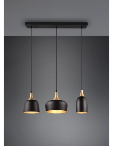 TRIO Chiraz-3 flammes design moderne noir et doré, hauteur variable