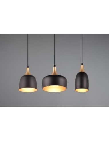 Suspension 3xE14 noir mat et laiton réglable - Trio - Chiraz