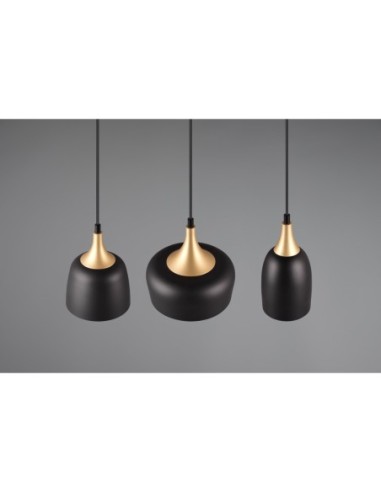 Suspension 3xE14 noir mat et laiton réglable - Trio - Chiraz
