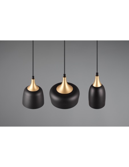 Suspension 3xE14 noir mat et laiton réglable - Trio - Chiraz