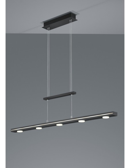 Suspension Led 7x4W 3000K/5000K , tactile, réglable en hauteur – Noir mat intérieur | Trio