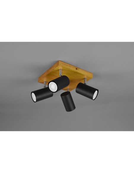 Plafonnier spot Marley noir bois Trio applique 4 lumières