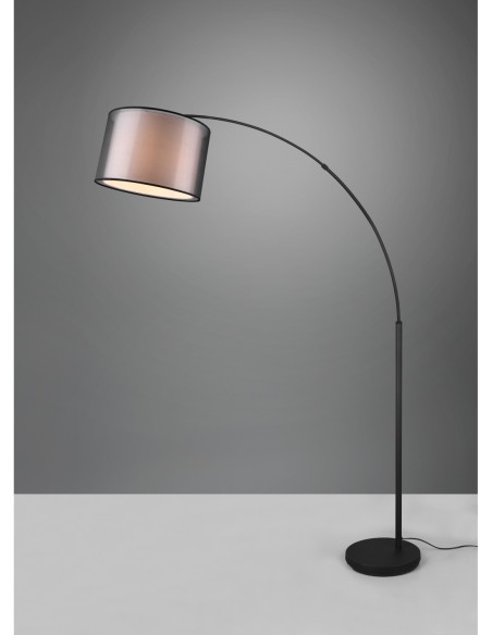 Lampadaire 1xE27, max. 10W, abat-jour organza fumé, métal noir mat – TRIO - Burton