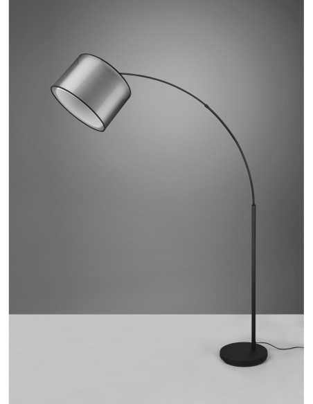 Lampadaire 1xE27, max. 10W, abat-jour organza fumé, métal noir mat – TRIO - Burton