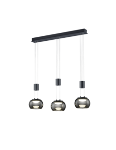 Suspension Led 3 x LED SMD 8,0W 3000K 900 Lm Noir mat Verre Chrome - Trio - Madison