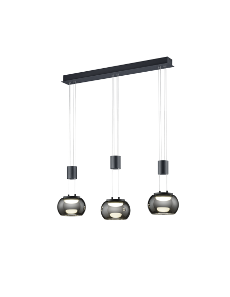 Suspension Led 3 x LED SMD 8,0W 3000K 900 Lm Noir mat Verre Chrome - Trio - Madison