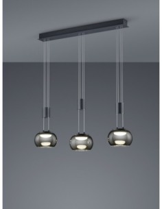 Suspension Led 3 x LED SMD 8,0W 3000K 900 Lm Noir mat Verre Chrome - Trio - Madison 2