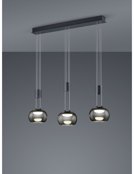 Suspension Led 3 x LED SMD 8,0W 3000K 900 Lm Noir mat Verre Chrome - Trio - Madison