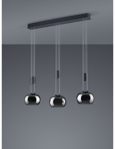 Suspension Led 3 x LED SMD 8,0W 3000K 900 Lm Noir mat Verre Chrome - Trio - Madison