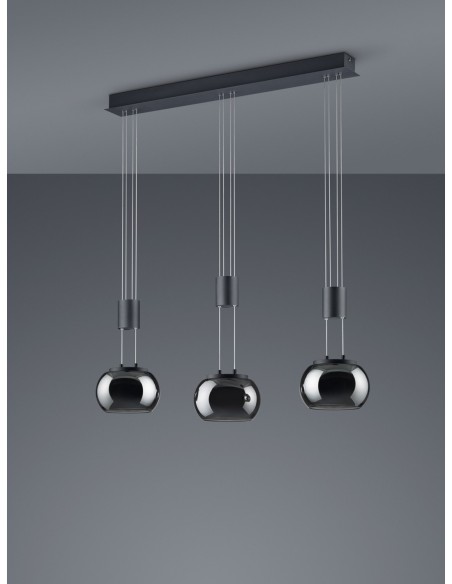 Suspension Led 3 x LED SMD 8,0W 3000K 900 Lm Noir mat Verre Chrome - Trio - Madison