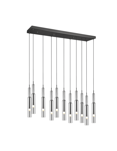 Suspension Led 11 lampes chrome noir verre transparent - Trio Select - Lucent