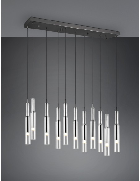 Suspension Led 11 lampes chrome noir verre transparent - Trio Select - Lucent