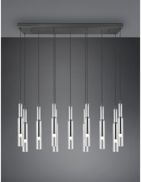 Suspension Led 11 lampes chrome noir verre transparent - Trio Select - Lucent