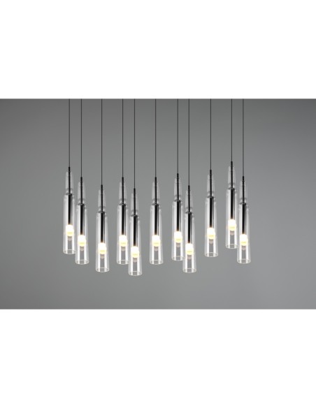 Suspension Led 11 lampes chrome noir verre transparent - Trio Select - Lucent