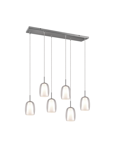 Suspension Led 6 lampes culot E14 chrome transparent blanc - Trio Select - Barret