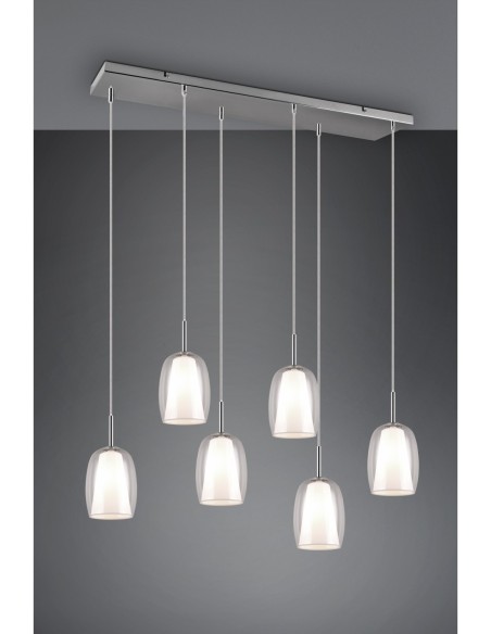 Suspension Led 6 lampes culot E14 chrome transparent blanc - Trio Select - Barret