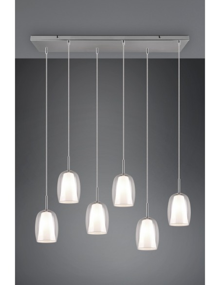 Suspension Led 6 lampes culot E14 chrome transparent blanc - Trio Select - Barret