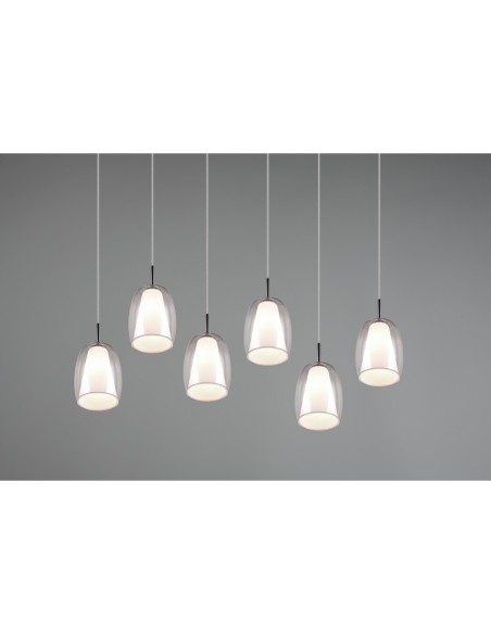 Suspension Led 6 lampes culot E14 chrome transparent blanc - Trio Select - Barret
