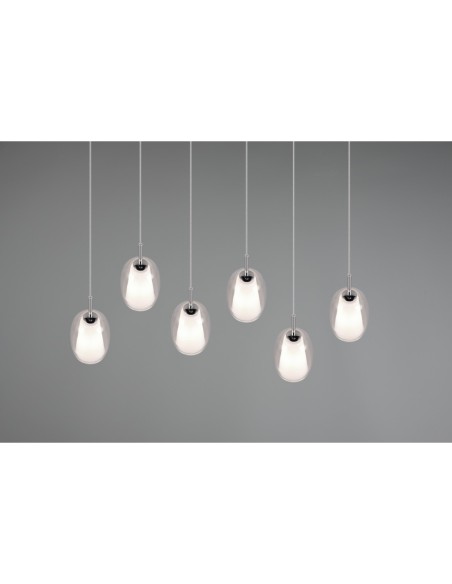 Suspension Led 6 lampes culot E14 chrome transparent blanc - Trio Select - Barret