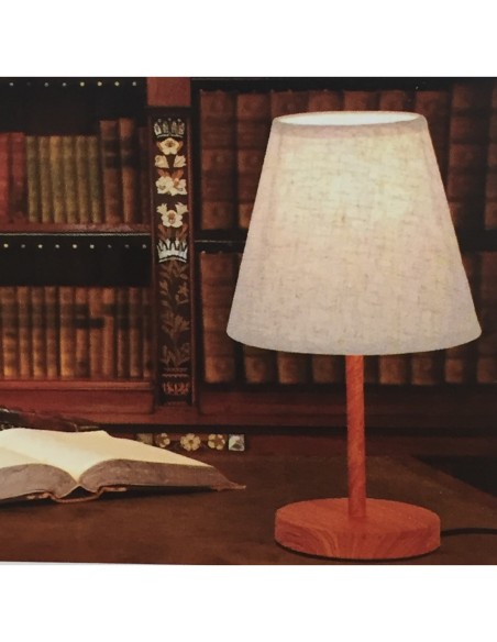 Lampe de table imitation bois et lin écru pied rond - Girard-Sudron Leluminaireled.com