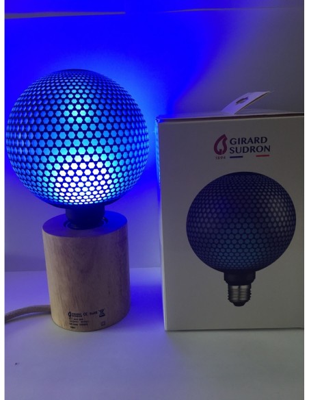 Ampoule décorative Led dimmable forme globe  E27  motifs hexagones bleue - Girard-Sudron Leluminaireled.com