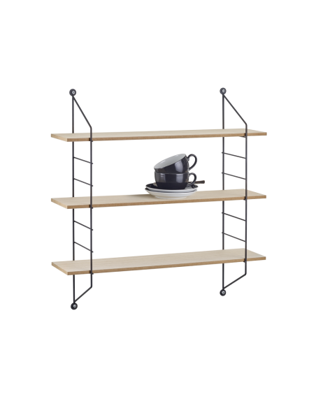 Clara - Etagère murale métal noir et bois clair - Mirrors and More