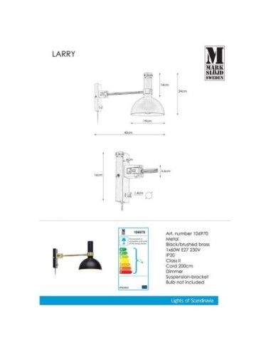 Applique Led  avec variateur - Markslöjd - Larry Leluminaireled.com