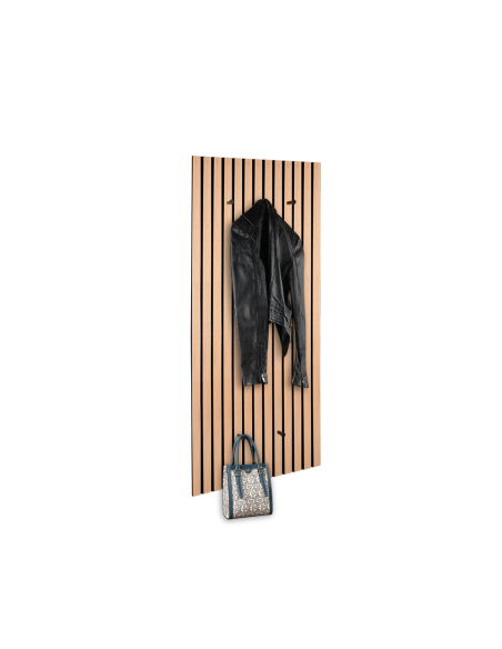 Gwen - Porte-manteau mural métal noir et MDF chêne - Mirrors and More