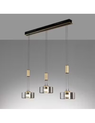 Lavin 3 de Fischer&Honsel - suspension Led verre fumé, métal noir et laton doré