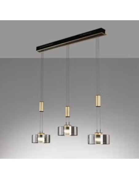 Lavin 3 de Fischer&Honsel - suspension Led verre fumé, métal noir et laton doré