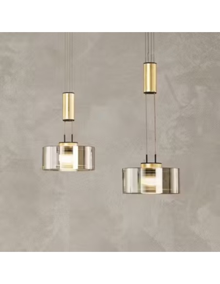 Lavin 2 de Fischer&Honsel - suspension Led verre fumé, métal noir et laton doré