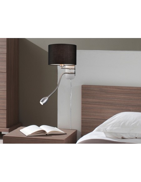 Applique murale Noire, 1xE14  + spot LED orientable – Trio - Hotel