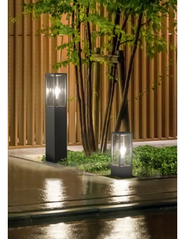 Borne extérieure E27, IP44, métal anthracite et verre - Trio - Garonne