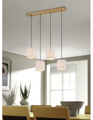 Suspension 4xE27, 60W max, Tissu Beige, Nickel Antique – Trio - Elmau