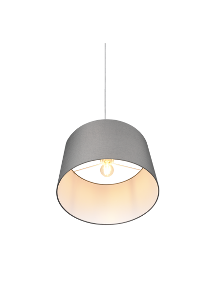 Trio Hotel – Suspension moderne en tissu gris, métal nickel mat, ambiance chaleureuse
