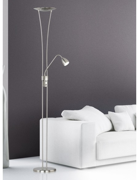 Trio Arizona – Lampadaire moderne 19W LED, variateur double, design nickel mat
