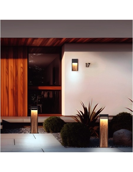 Trio Salmon – Potelet LED extérieur 11W, 1200lm, 3000K, anthracite et bois, technologie LED