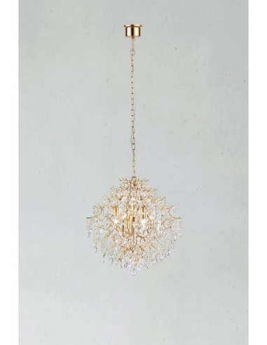 Markslöjd Rosendal – Lustre classique 6 ampoules E14, métal doré, cristal étincelant, chaîne 1,5 m