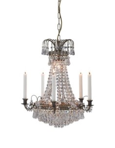 Markslöjd Läckö – Lustre en cristal 5 lampes E14, design classique laiton antique, chaîne réglable 150 cm