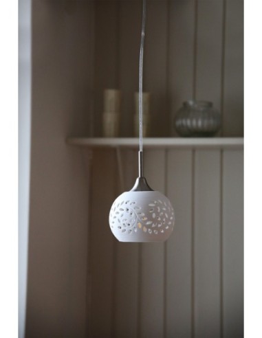 Markslöjd Lohals – Suspension décorative en céramique blanche, 1xE14 max. 40W, détails chromés, câble transparent