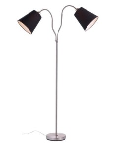 Markslöjd Modena – Lampadaire à deux bras en acier brossé avec abat-jour textile noir